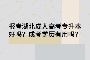 报考湖北成人高考专升本好吗？成考学历有用吗？